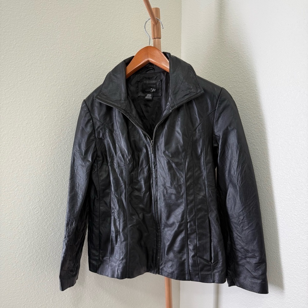 Vintage East 5th Black Zipper Up Genuine Leather Jacket Women’s Size Large